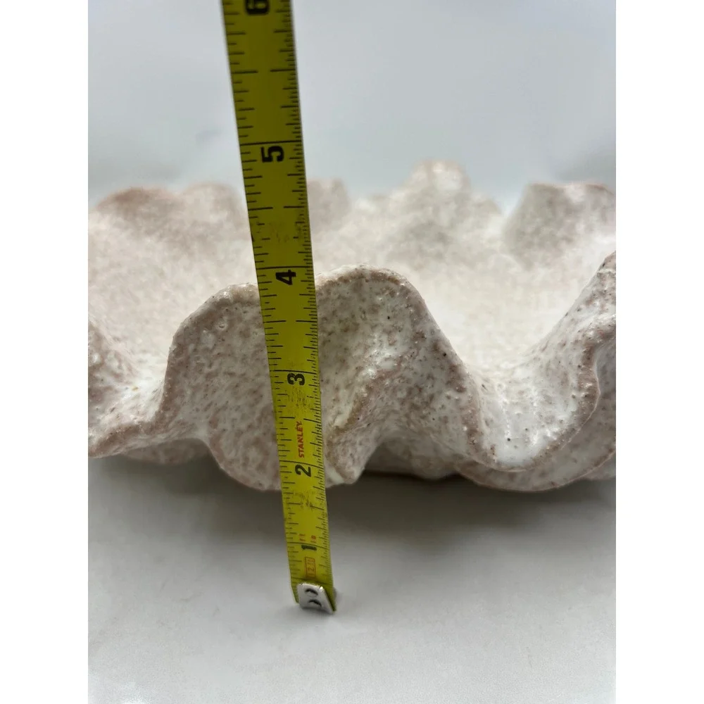 Ceramic Sylvia Bowl Planter Ruffled Clam Shell Speckled Neutral Coastal